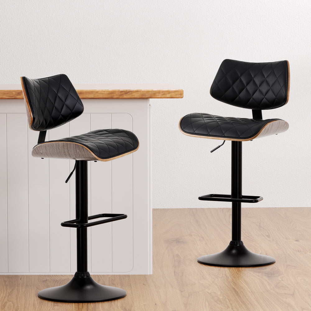 Lennox (Set of 3) PU Leather Bar Stools - Black - Homecoze