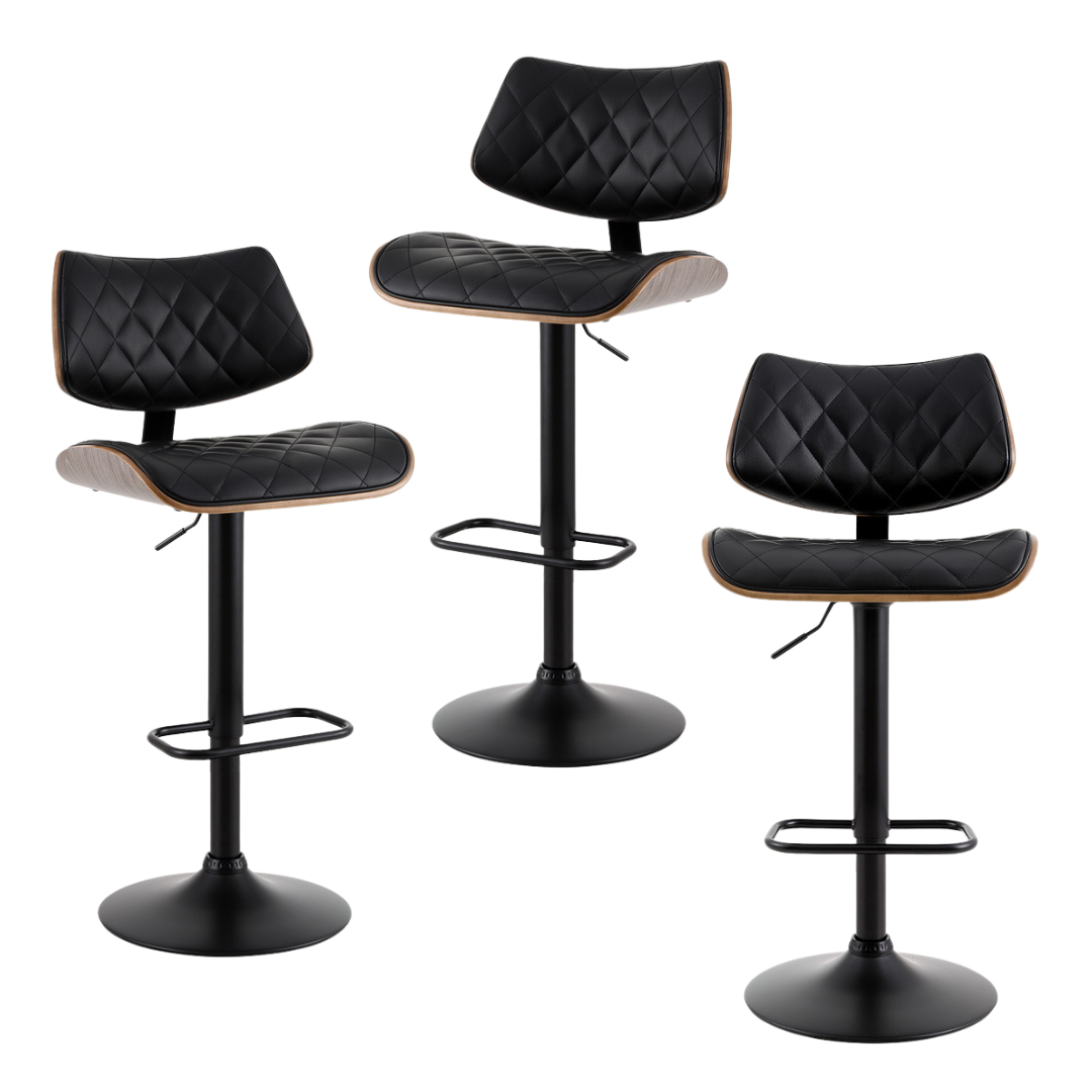 Lennox (Set of 3) PU Leather Bar Stools - Black