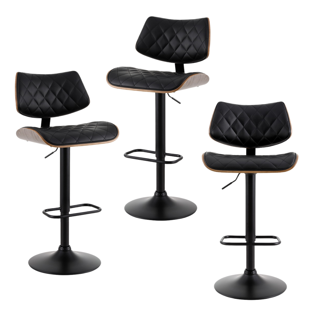 Lennox (Set of 3) PU Leather Bar Stools - Black - Homecoze