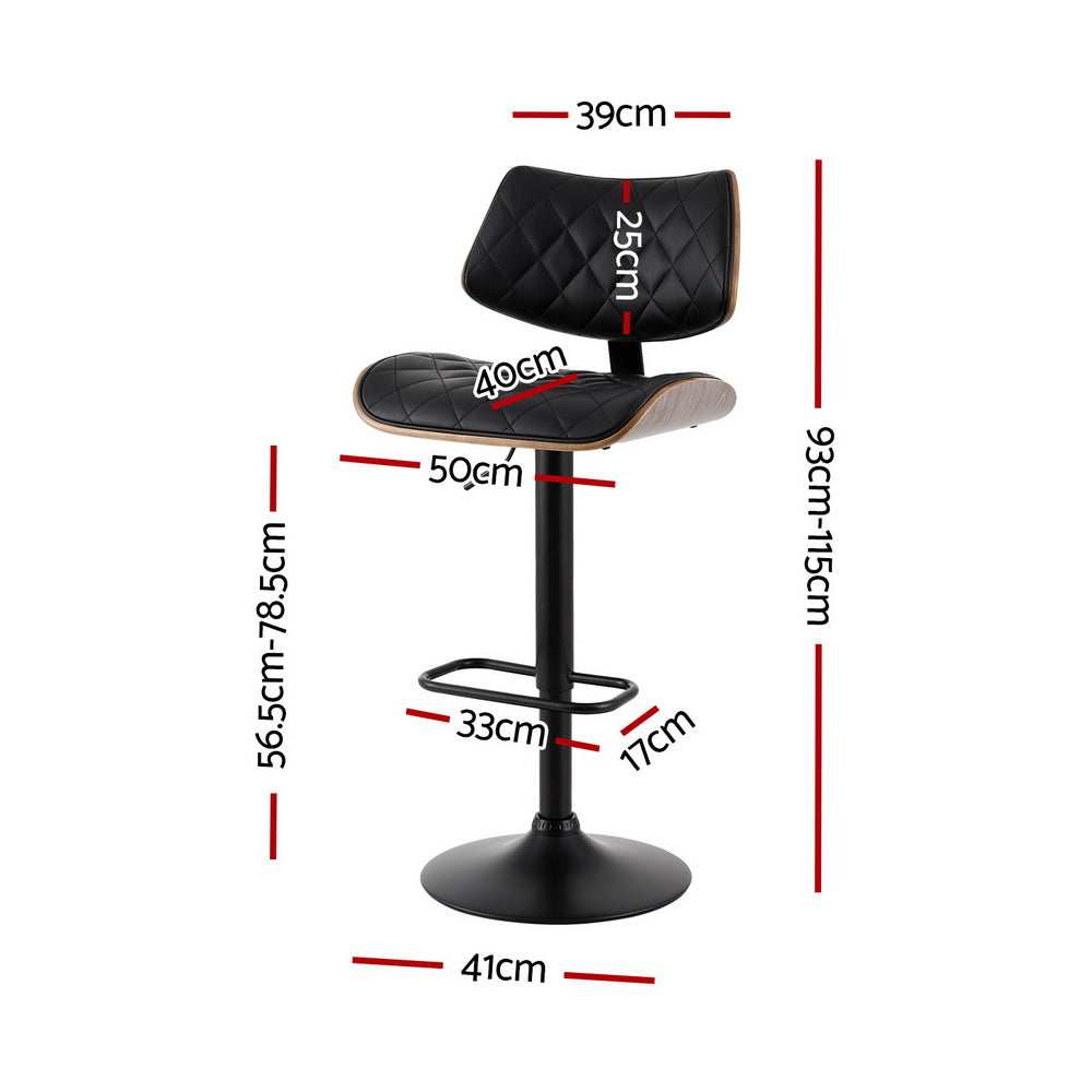 Lennox (Set of 2) PU Leather Bar Stools - Black - Homecoze