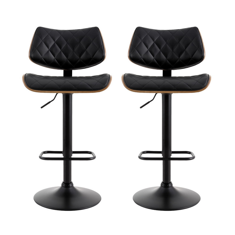 Lennox (Set of 2) PU Leather Bar Stools - Black - Homecoze
