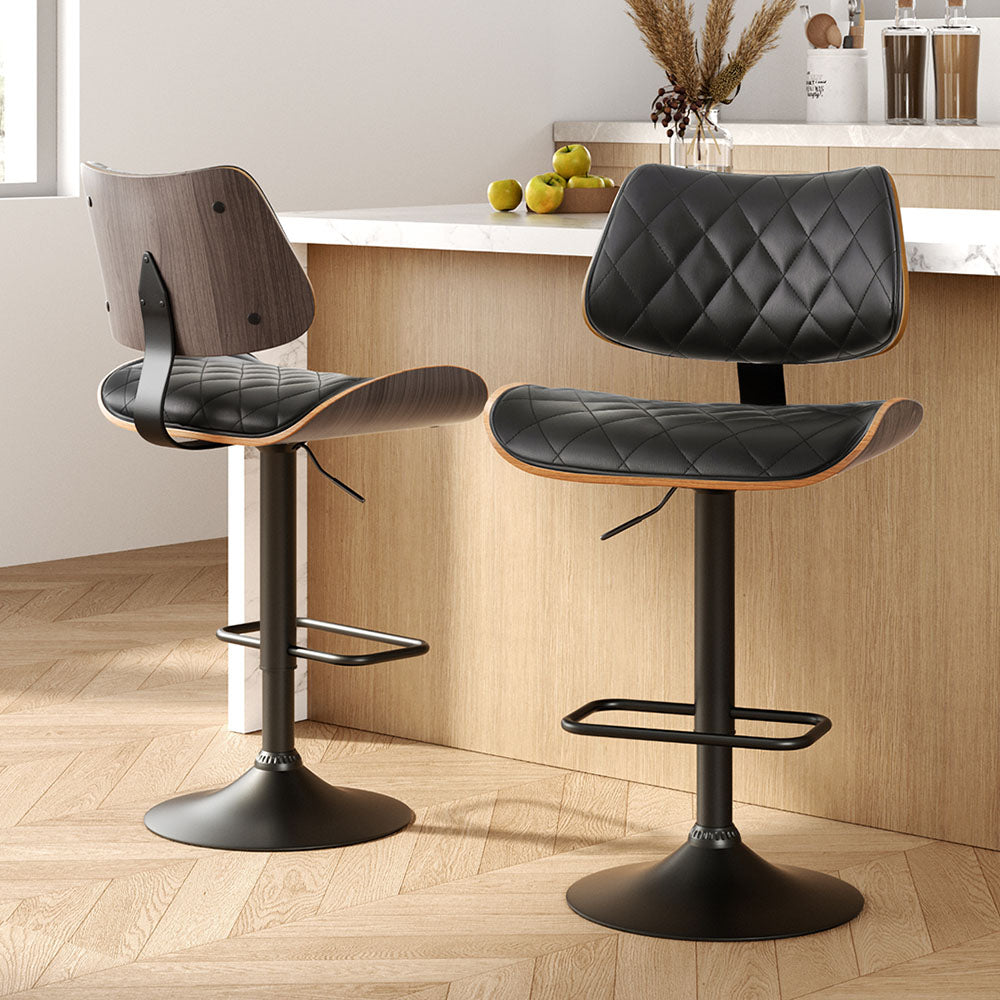 Lennox (Set of 2) PU Leather Bar Stools - Black - Homecoze