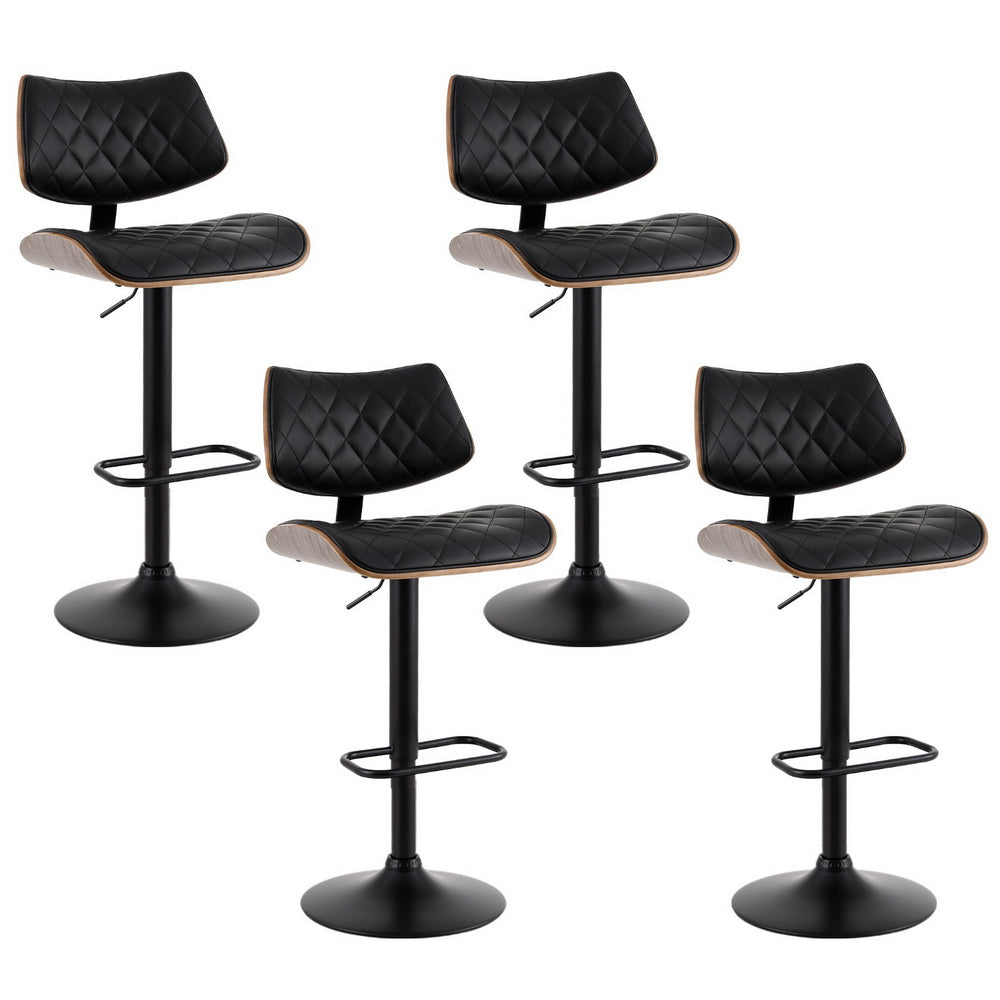 Lennox (Set of 4) PU Leather Bar Stools - Black - Homecoze
