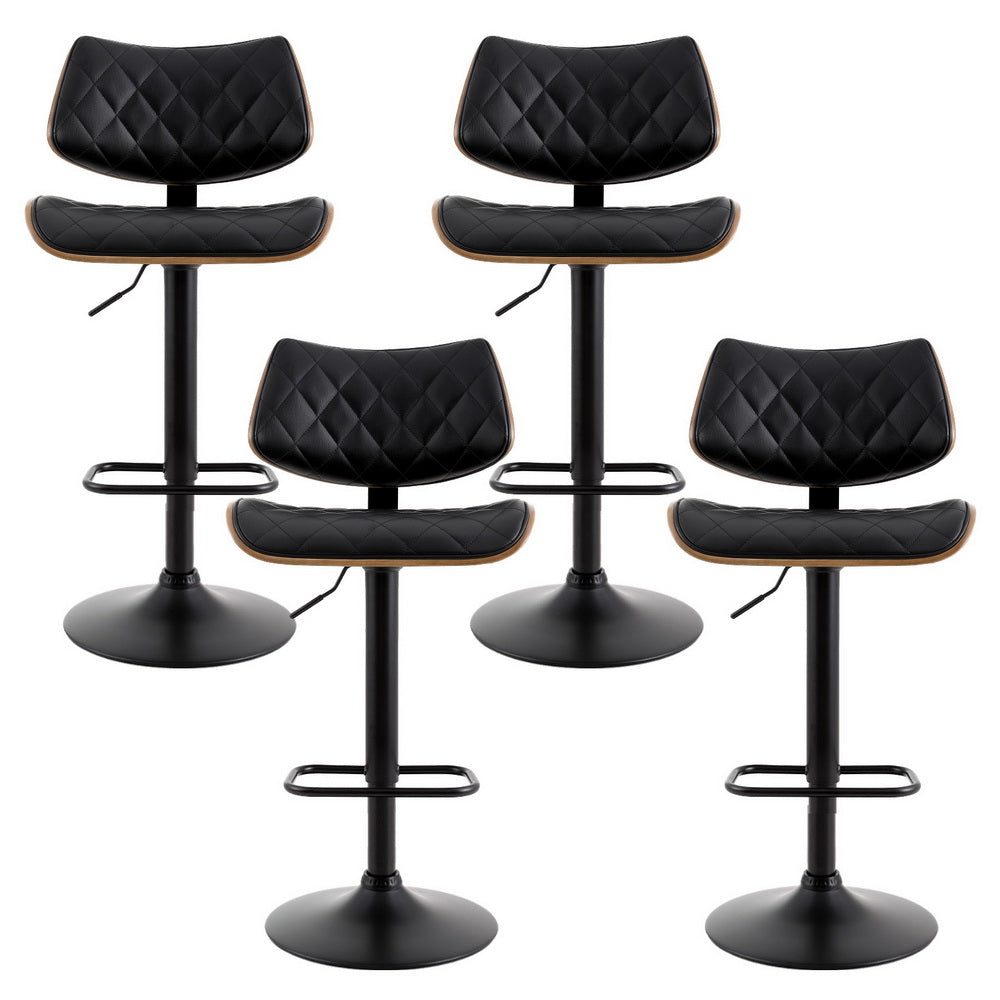 Lennox (Set of 4) PU Leather Bar Stools - Black - Homecoze