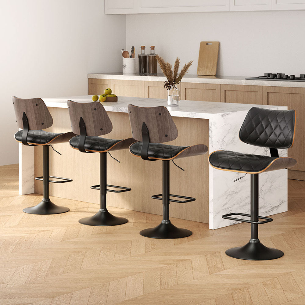 Lennox (Set of 4) PU Leather Bar Stools - Black - Homecoze