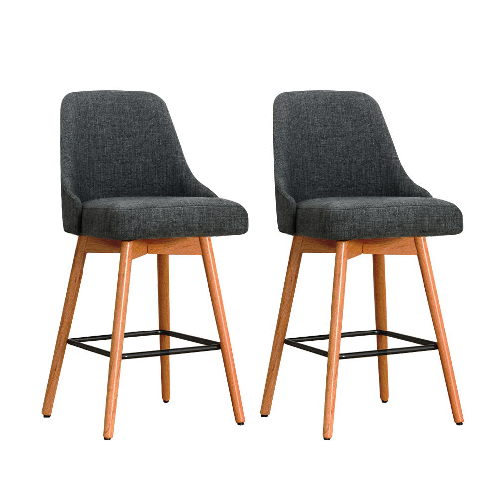 Arden (Set of 2) Fabric Bar Stools 65cm - Charcoal - Homecoze