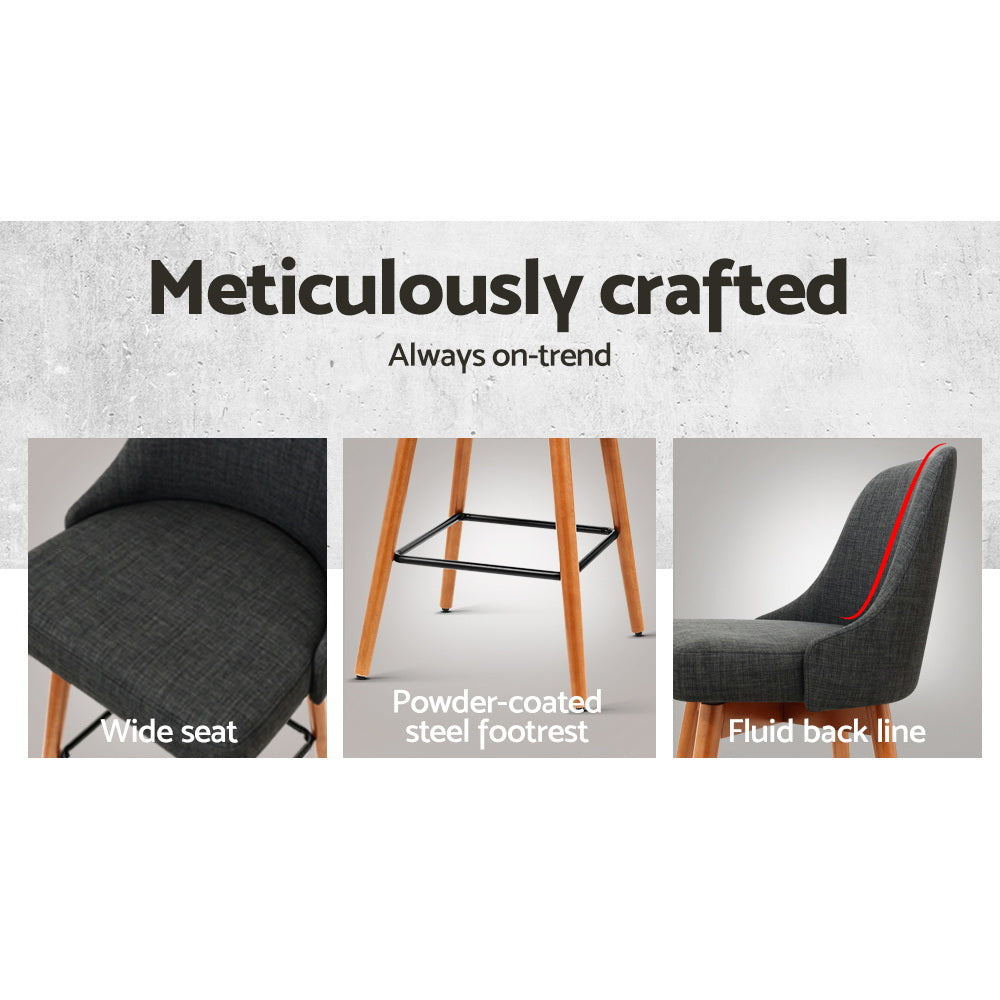 Arden (Set of 2) Fabric Bar Stools 65cm - Charcoal - Homecoze