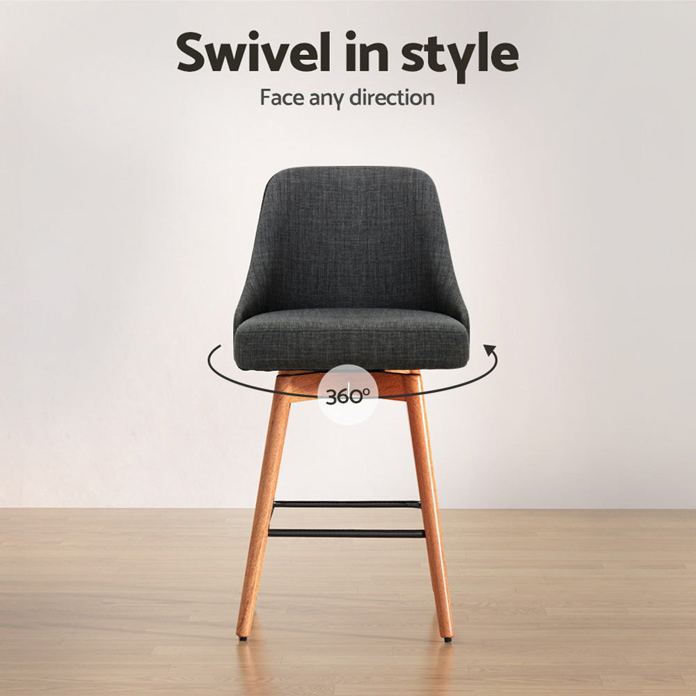 Arden (Set of 2) Fabric Bar Stools 65cm - Charcoal - Homecoze