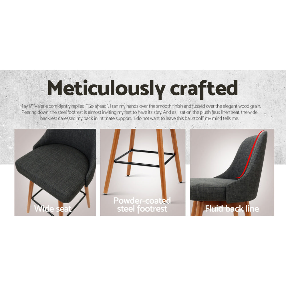 Arden (Set of 4) Fabric Bar Stools 65cm - Charcoal - Homecoze