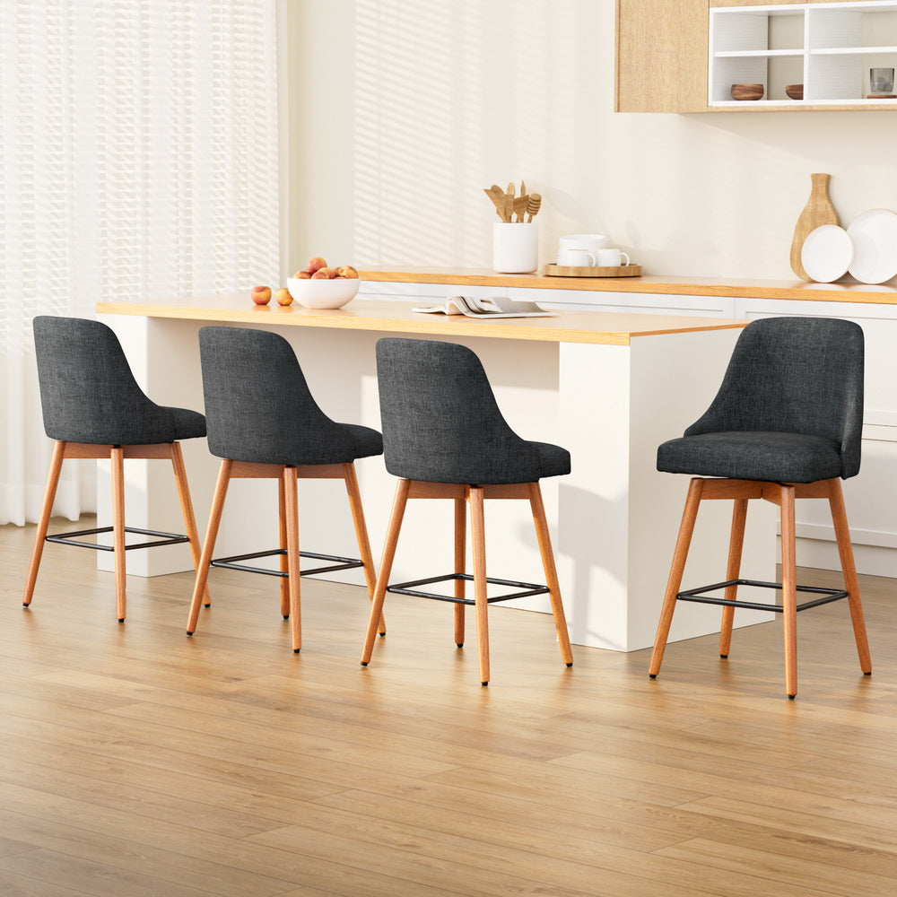 Arden (Set of 4) Fabric Bar Stools 65cm - Charcoal - Homecoze