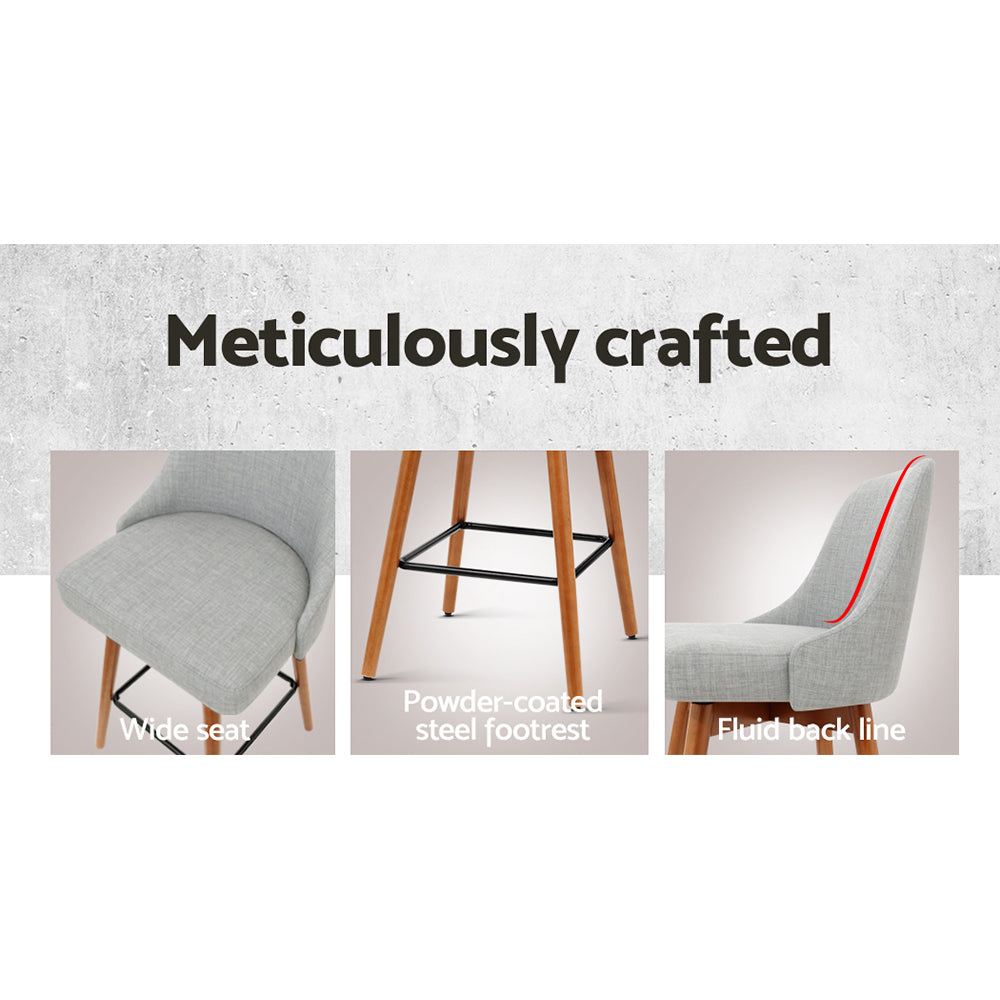 Arden (Set of 2) Fabric Bar Stools 65cm - Grey - Homecoze