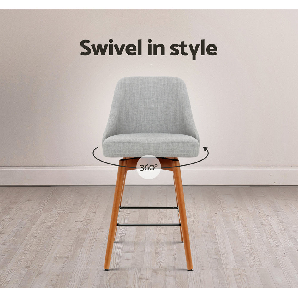 Arden (Set of 2) Fabric Bar Stools 65cm - Grey - Homecoze