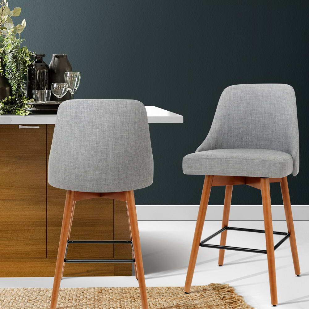 Arden (Set of 2) Fabric Bar Stools 65cm - Grey - Homecoze
