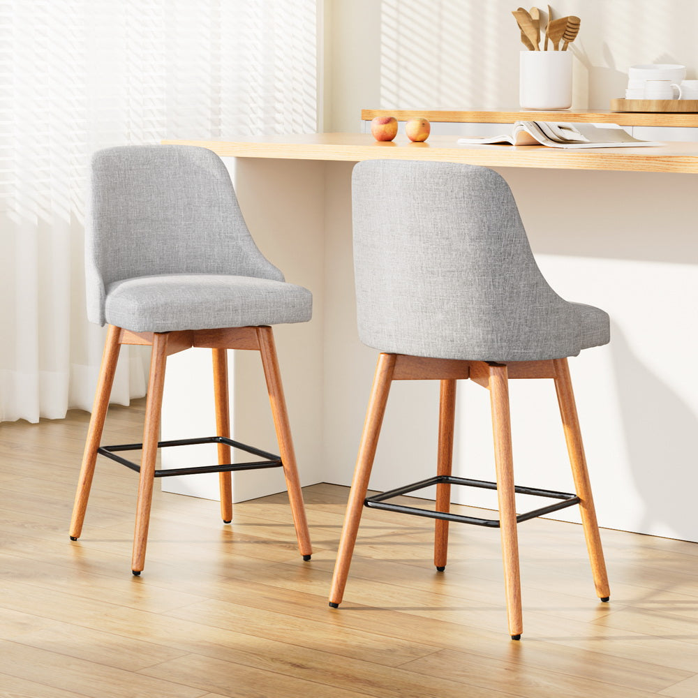 Arden (Set of 2) Fabric Bar Stools 65cm - Grey - Homecoze