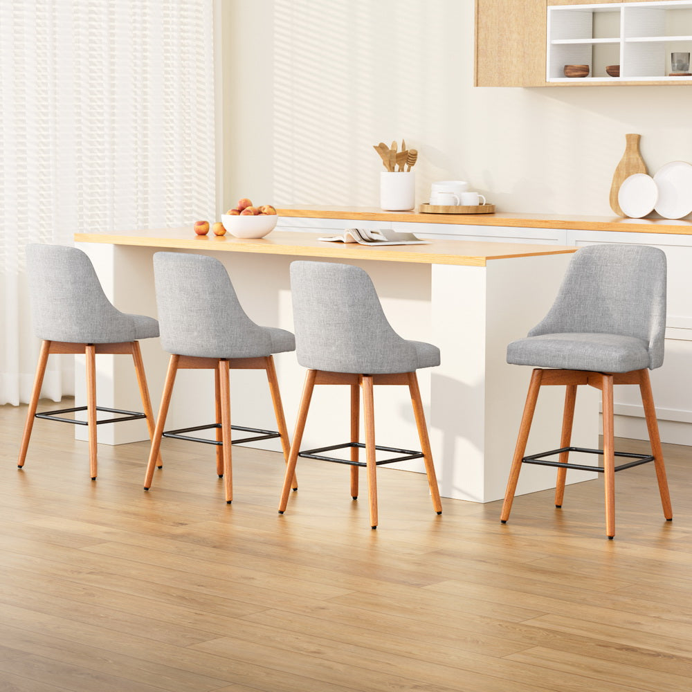 Arden (Set of 4) Fabric Bar Stools 65cm - Grey - Homecoze