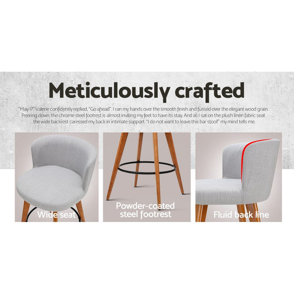 Parker (Set of 2) Faux Linen Bar Stools 66cm - Grey - Homecoze