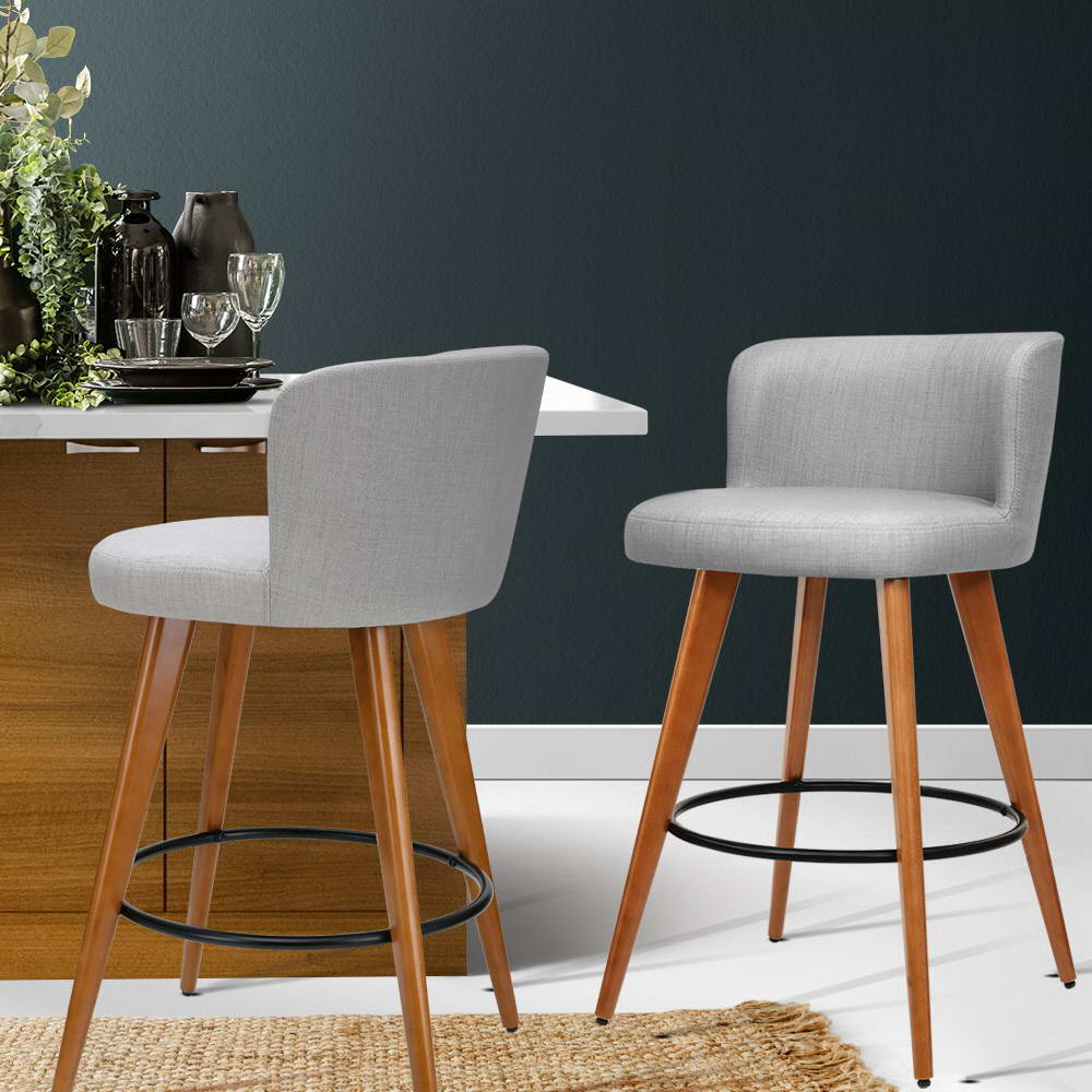 Parker (Set of 2) Faux Linen Bar Stools 66cm - Grey - Homecoze