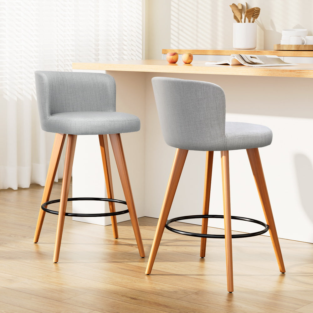 Parker (Set of 2) Faux Linen Bar Stools 66cm - Grey - Homecoze