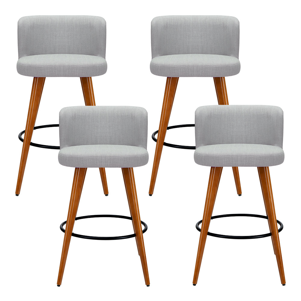 Parker (Set of 4) Faux Linen Bar Stools 66cm - Grey - Homecoze