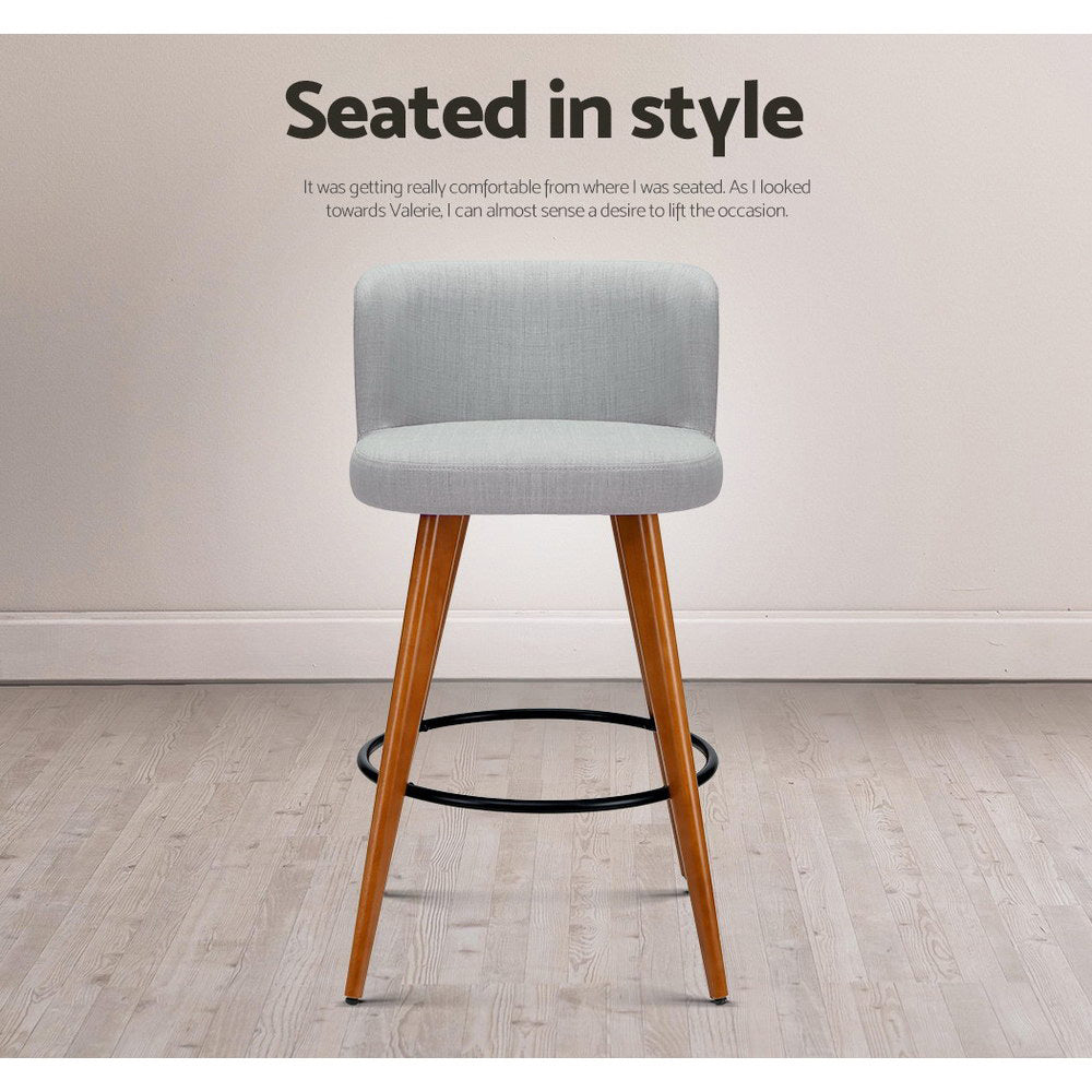 Parker (Set of 4) Faux Linen Bar Stools 66cm - Grey - Homecoze