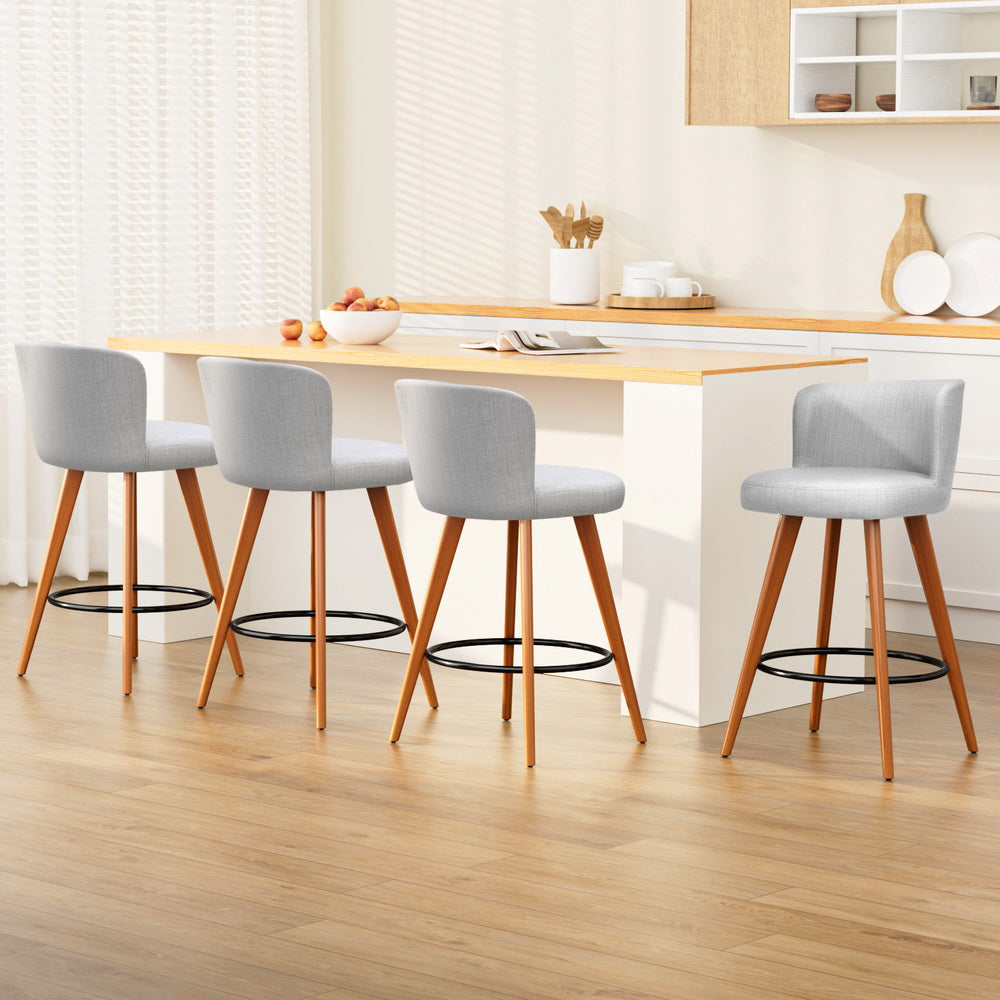Parker (Set of 4) Faux Linen Bar Stools 66cm - Grey - Homecoze