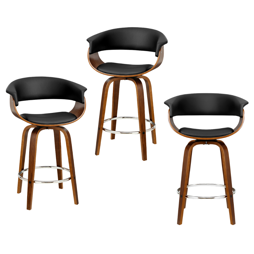 Landon (Set of 3) PU Leather Bar Stools 65cm - Black - Homecoze