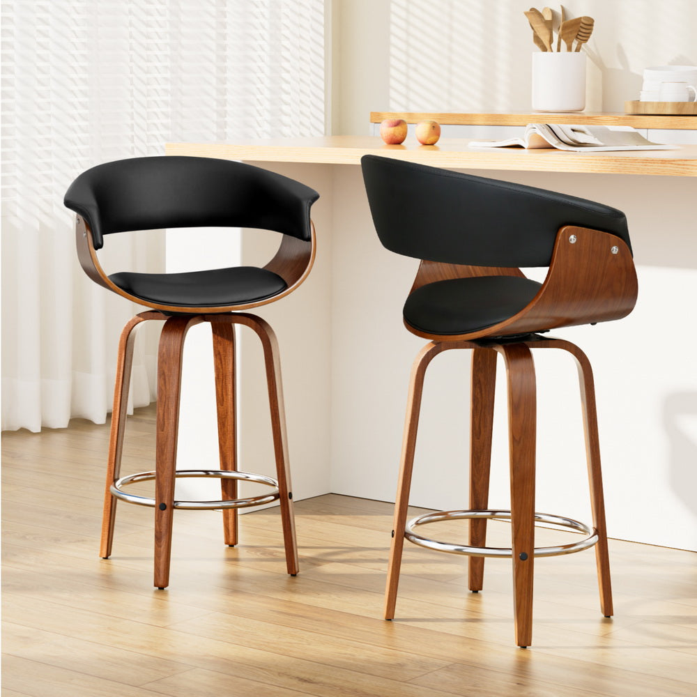 Landon (Set of 2) PU Leather Bar Stools 65cm - Black - Homecoze