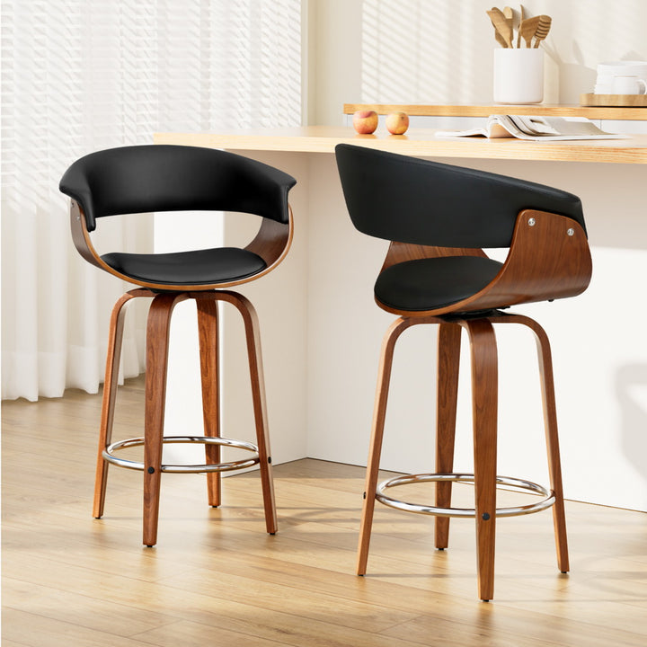 Landon (Set of 2) PU Leather Bar Stools 65cm - Black - Homecoze