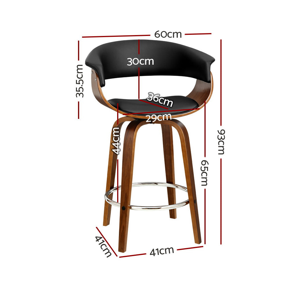 Landon (Set of 2) PU Leather Bar Stools 65cm - Black - Homecoze