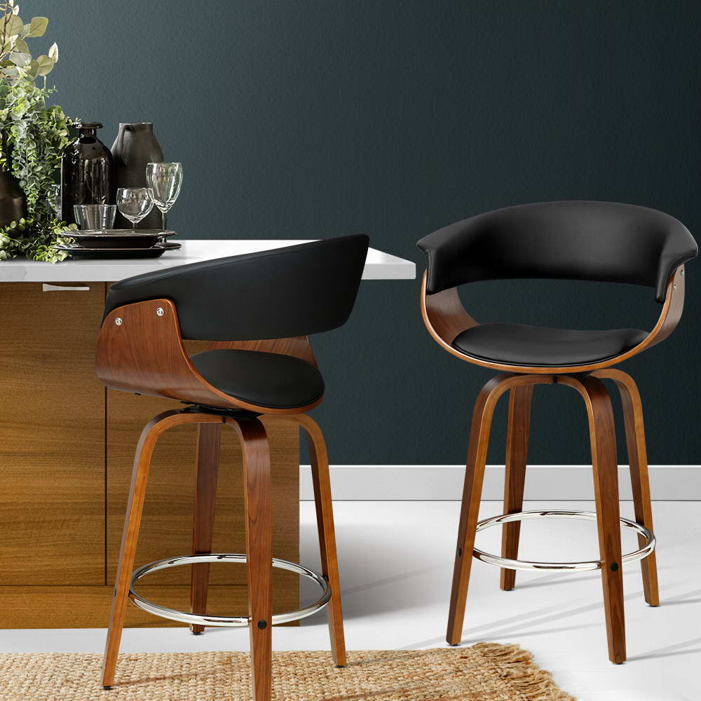 Landon (Set of 2) PU Leather Bar Stools 65cm - Black - Homecoze