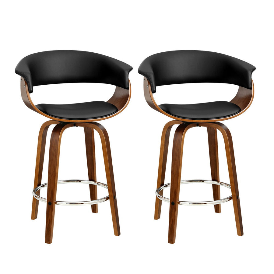 Landon (Set of 2) PU Leather Bar Stools 65cm - Black - Homecoze