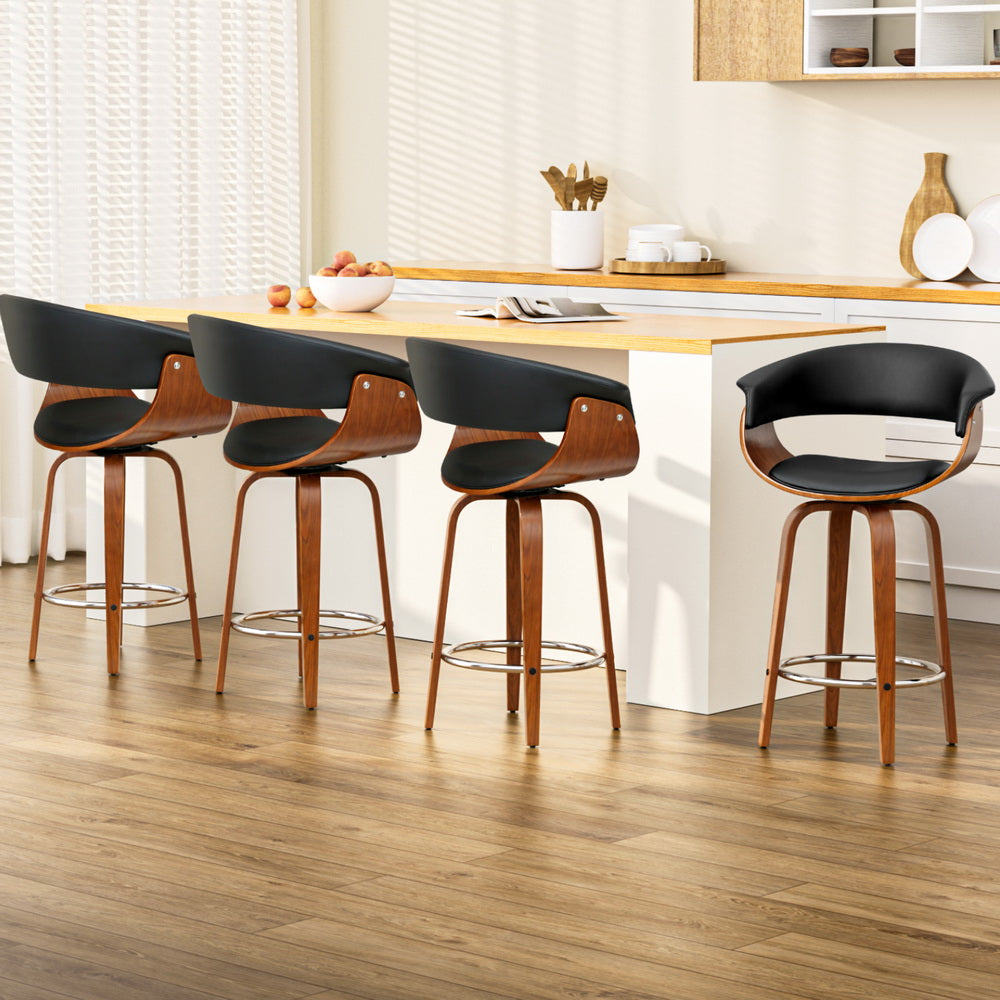 Landon (Set of 4) PU Leather Bar Stools 65cm - Black - Homecoze