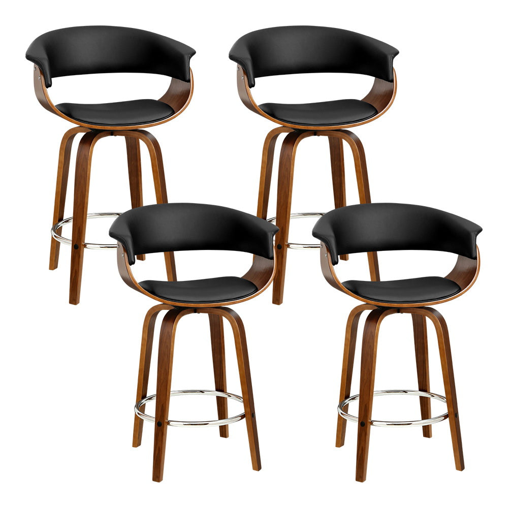 Landon (Set of 4) PU Leather Bar Stools 65cm - Black - Homecoze