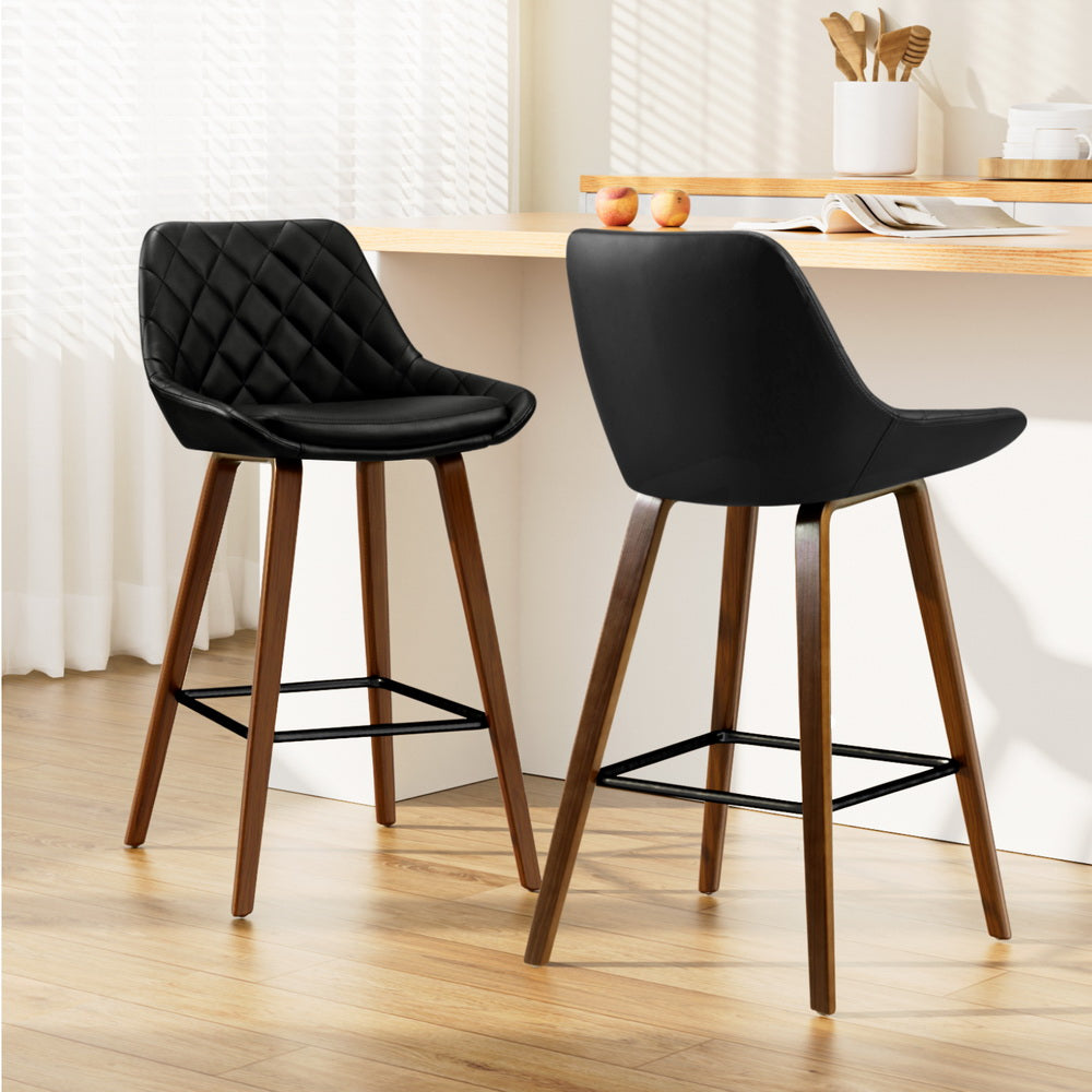 Shelby (Set of 2) PU Leather Bar Stools 68cm - Black - Homecoze