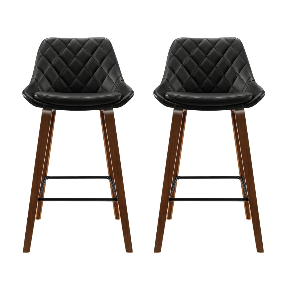 Shelby (Set of 2) PU Leather Bar Stools 68cm - Black - Homecoze