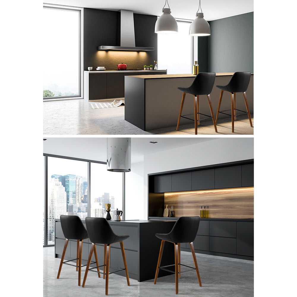 Shelby (Set of 2) PU Leather Bar Stools 68cm - Black - Homecoze