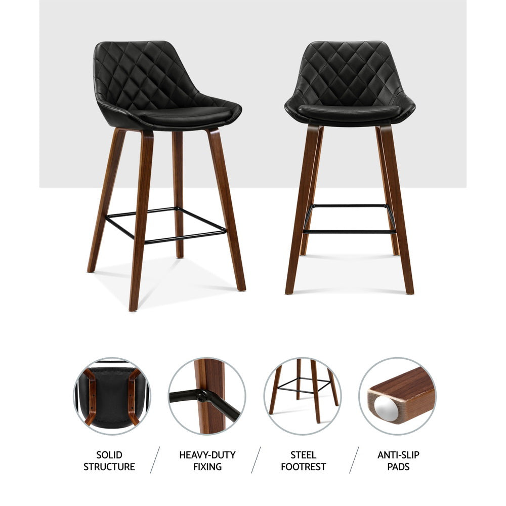 Shelby (Set of 2) PU Leather Bar Stools 68cm - Black - Homecoze