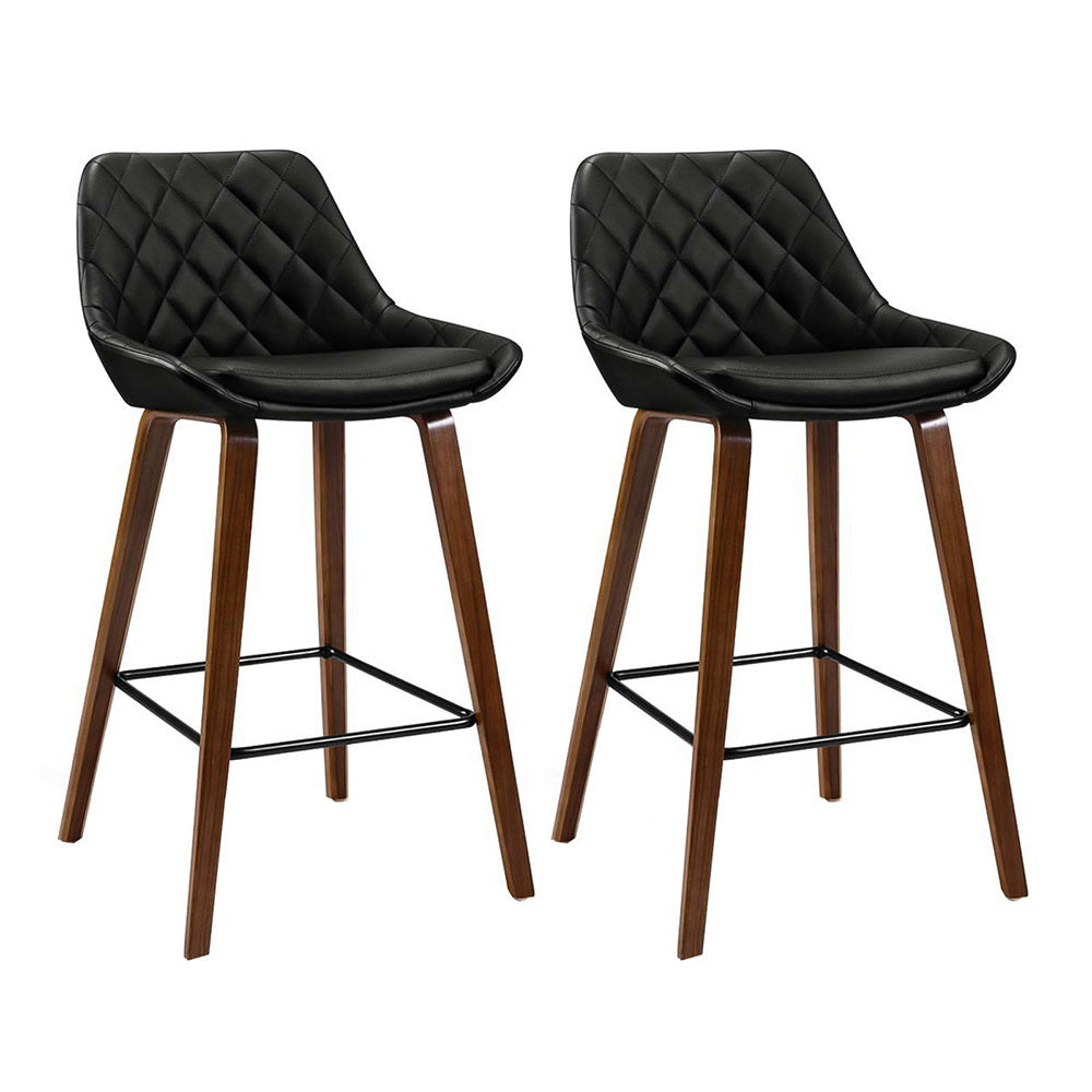 Shelby (Set of 2) PU Leather Bar Stools 68cm - Black - Homecoze