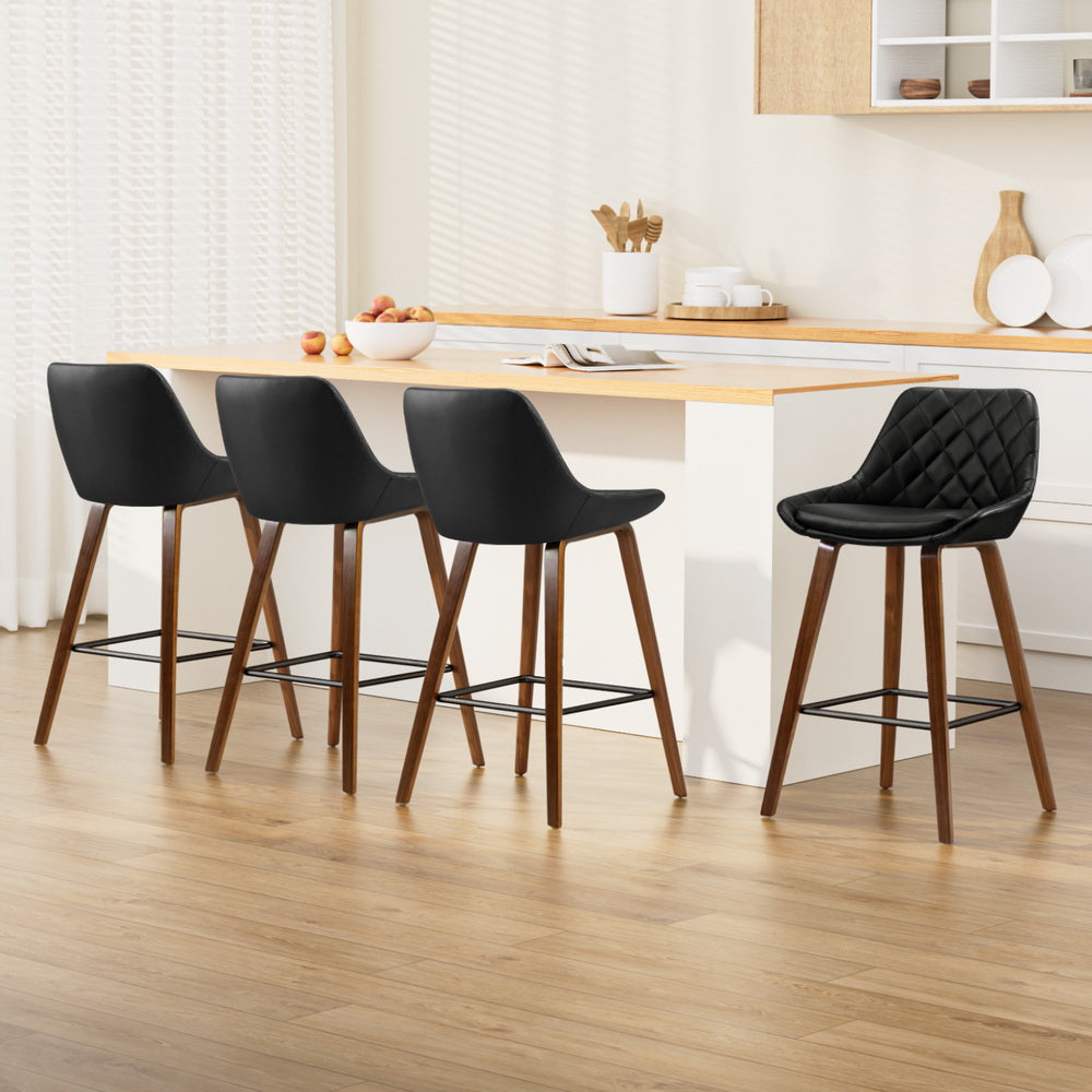 Shelby (Set of 4) PU Leather Bar Stools 68cm - Black - Homecoze