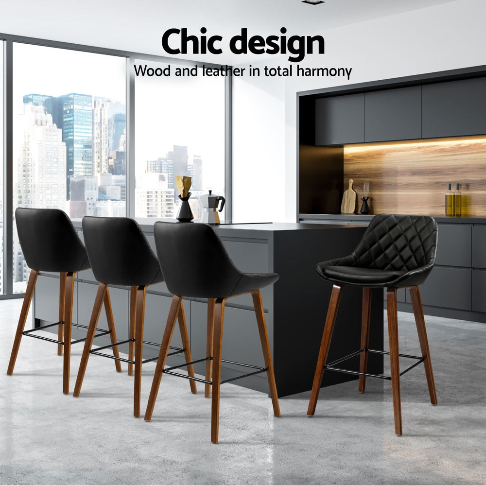 Shelby (Set of 4) PU Leather Bar Stools 68cm - Black - Homecoze