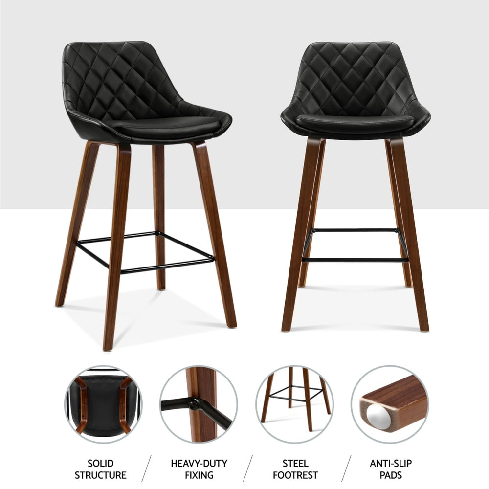 Shelby (Set of 4) PU Leather Bar Stools 68cm - Black - Homecoze