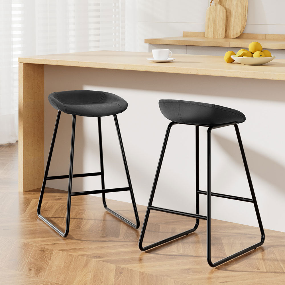 Roman (Set of 2) Bar Stools 65cm - Black - Homecoze