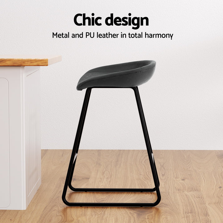 Roman (Set of 2) Bar Stools 65cm - Black - Homecoze