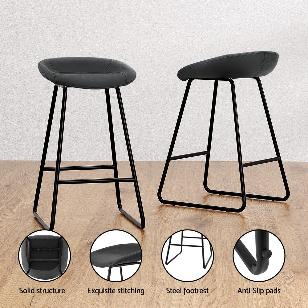 Roman (Set of 2) Bar Stools 65cm - Black - Homecoze