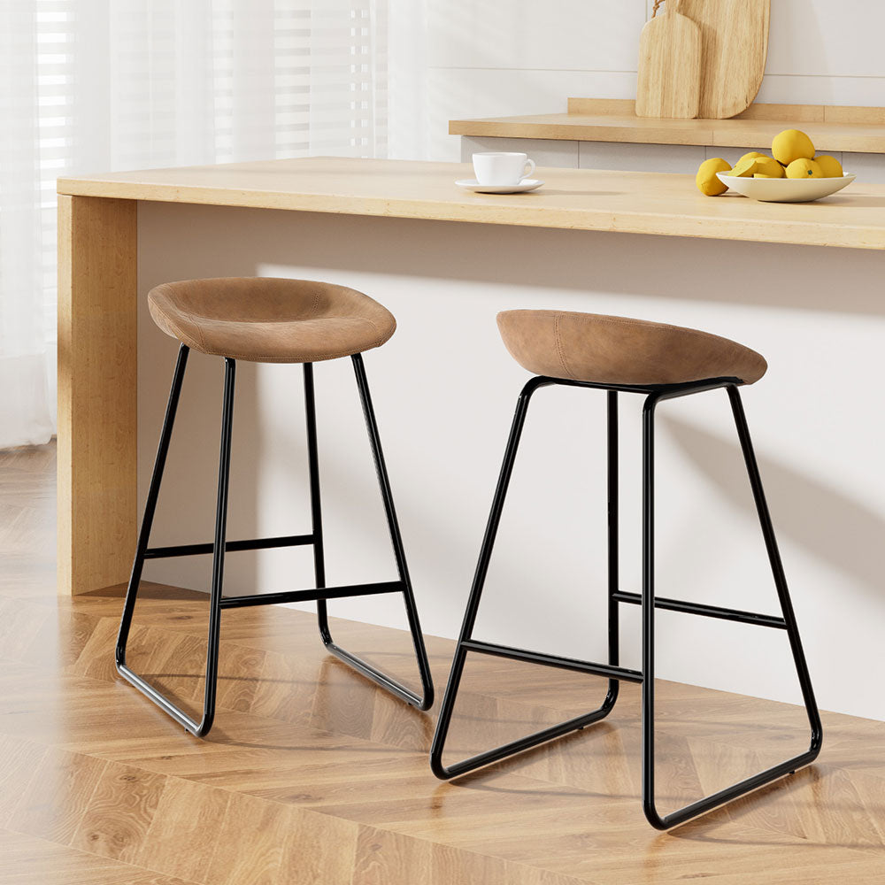 Roman (Set of 2) Bar Stools 65cm - Tan Brown - Homecoze