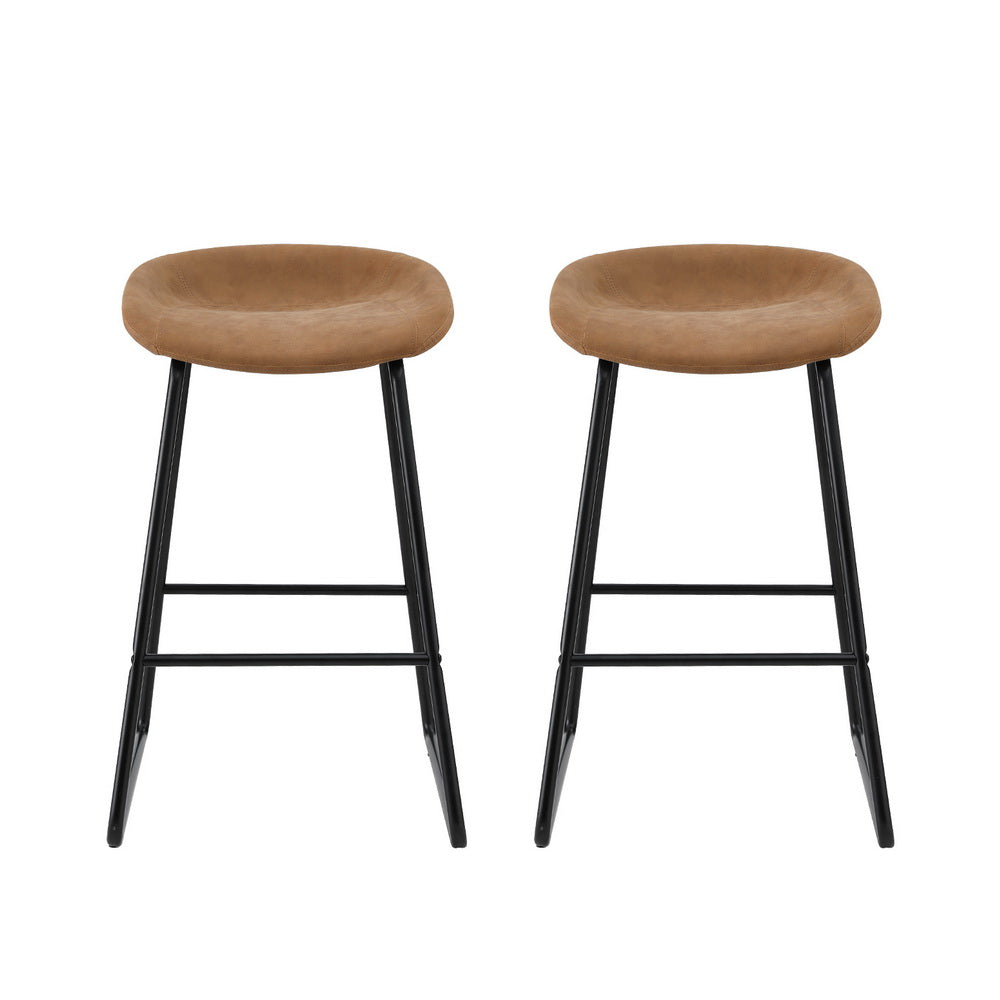 Roman (Set of 2) Bar Stools 65cm - Tan Brown - Homecoze