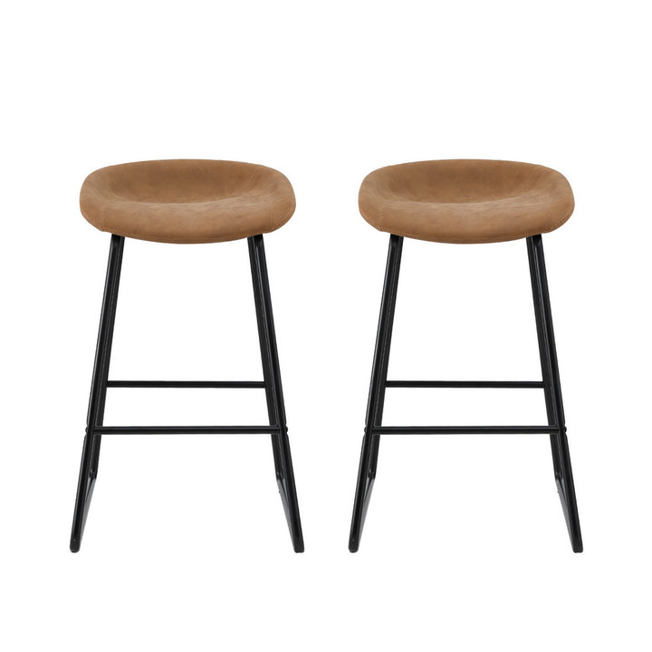Roman (Set of 2) Bar Stools 65cm - Tan Brown - Homecoze