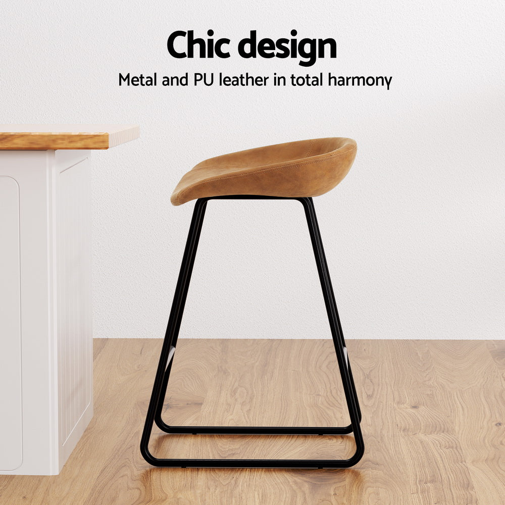 Roman (Set of 2) Bar Stools 65cm - Tan Brown - Homecoze