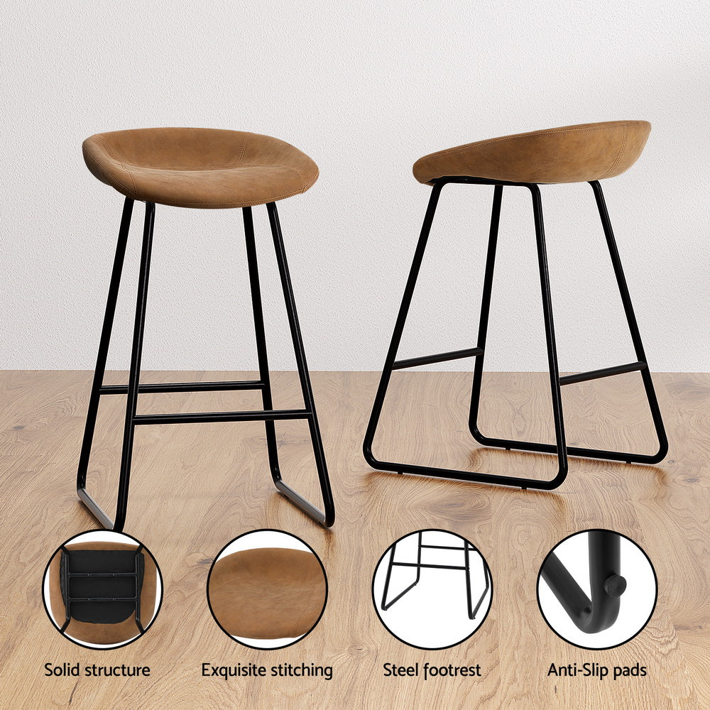 Roman (Set of 2) Bar Stools 65cm - Tan Brown - Homecoze