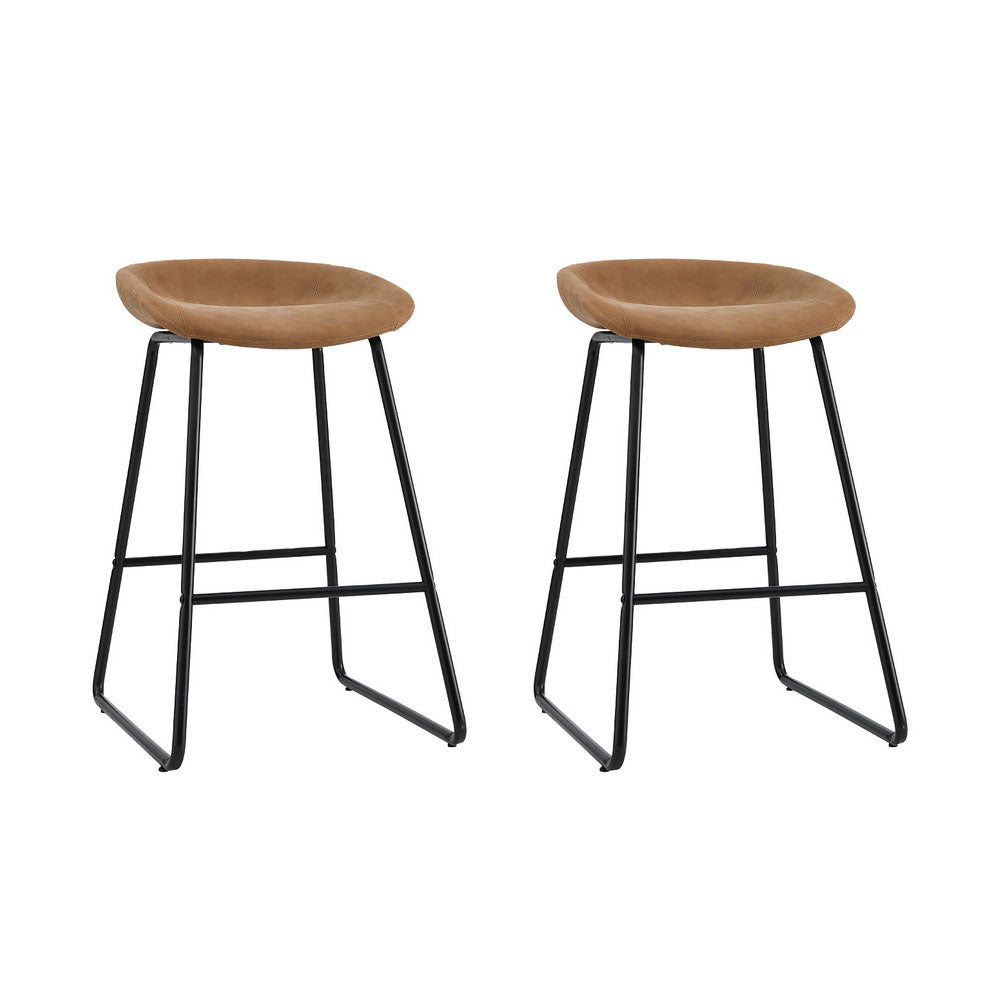 Roman (Set of 2) Bar Stools 65cm - Tan Brown - Homecoze